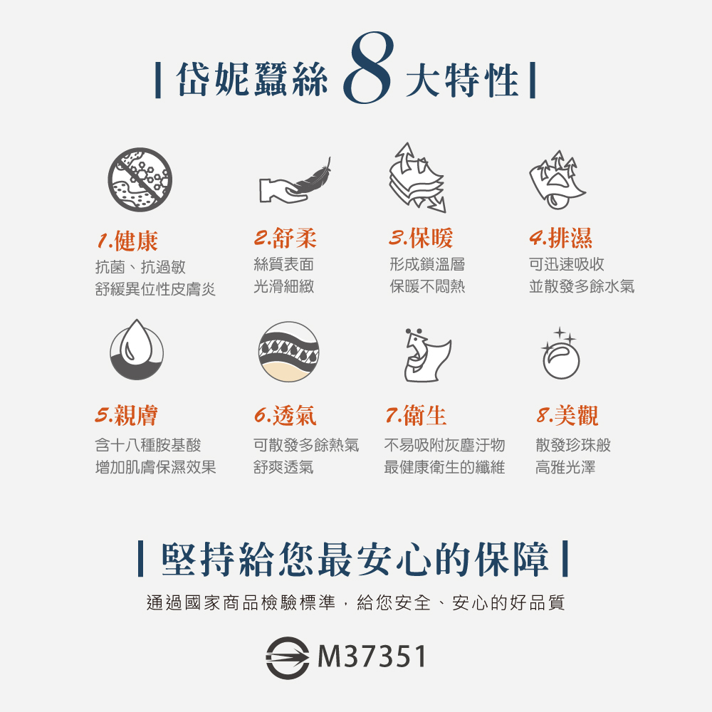 蠶絲特性,岱妮蠶絲,健康,透氣,親膚,衛生,保暖,排濕,速乾,商品檢驗標準,商檢字號